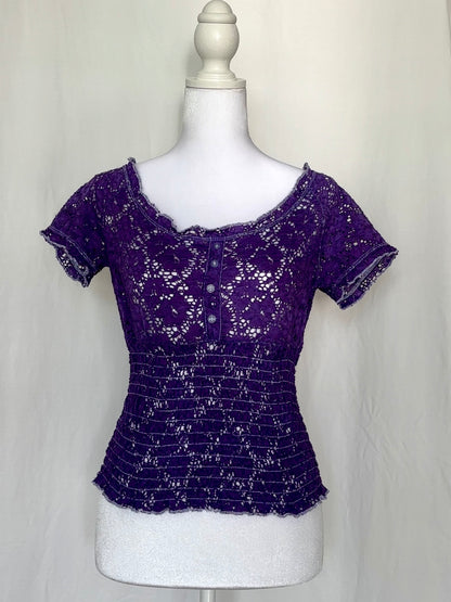 Eye Candy Size S Floral Lace Sheer Short Sleeve Top