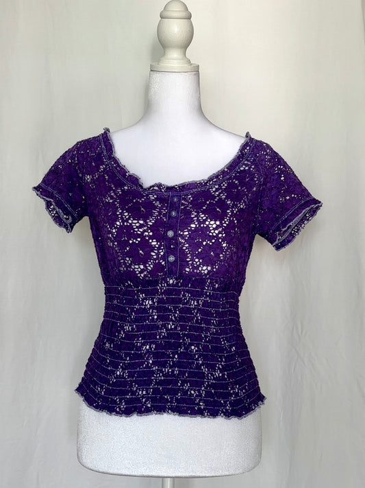 Eye Candy Size S Floral Lace Sheer Short Sleeve Top