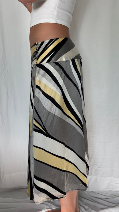 Josephine Chaus Size M Silk Striped Midi Skirt