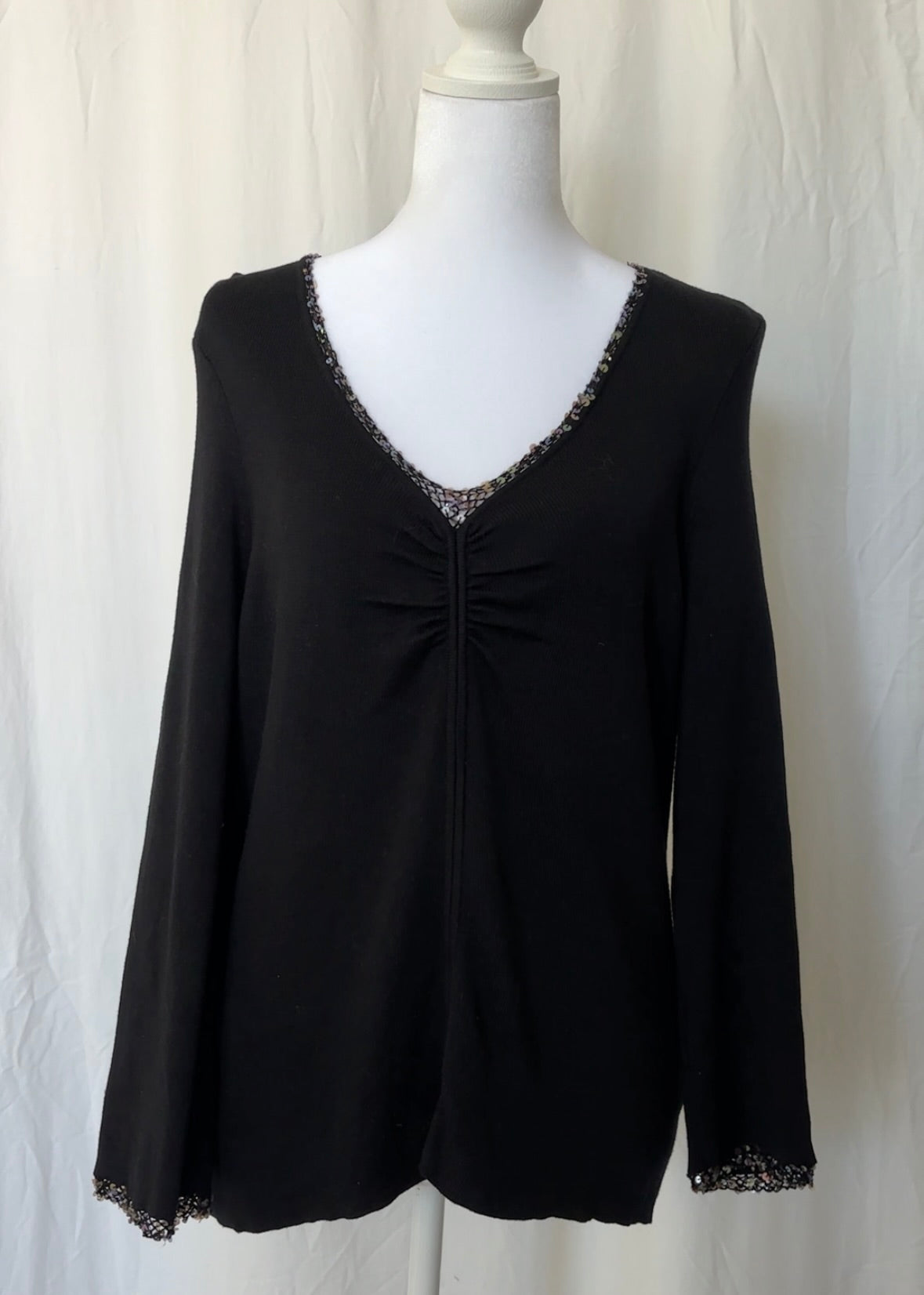 Sigrid Olsen Size L Sequin Silk 3/4 Sleeve Top