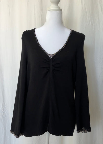Sigrid Olsen Size L Sequin Silk 3/4 Sleeve Top