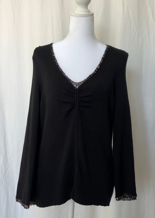 Sigrid Olsen Size L Sequin Silk 3/4 Sleeve Top
