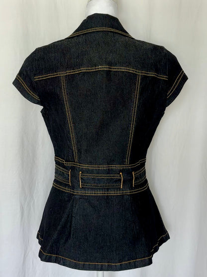 Bisou Bisou Size M Denim Belted Short Sleeve Vest Top
