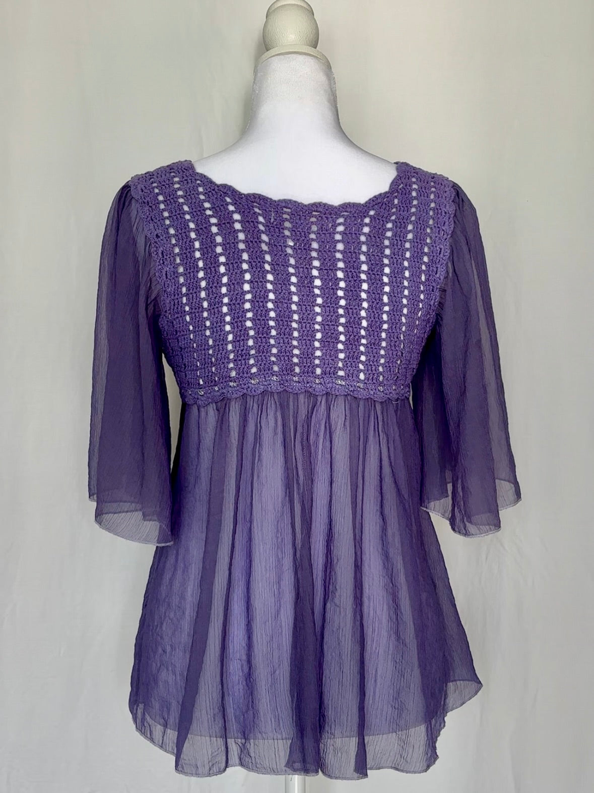 Dress Barn Size S Crochet Sheer 3/4 Sleeves Top