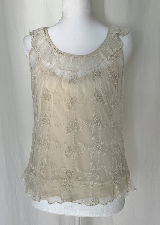 A Diva Size S Lace Ruffle Sleeveless Sleeve Top
