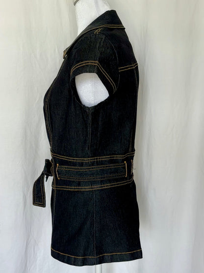 Bisou Bisou Size M Denim Belted Short Sleeve Vest Top
