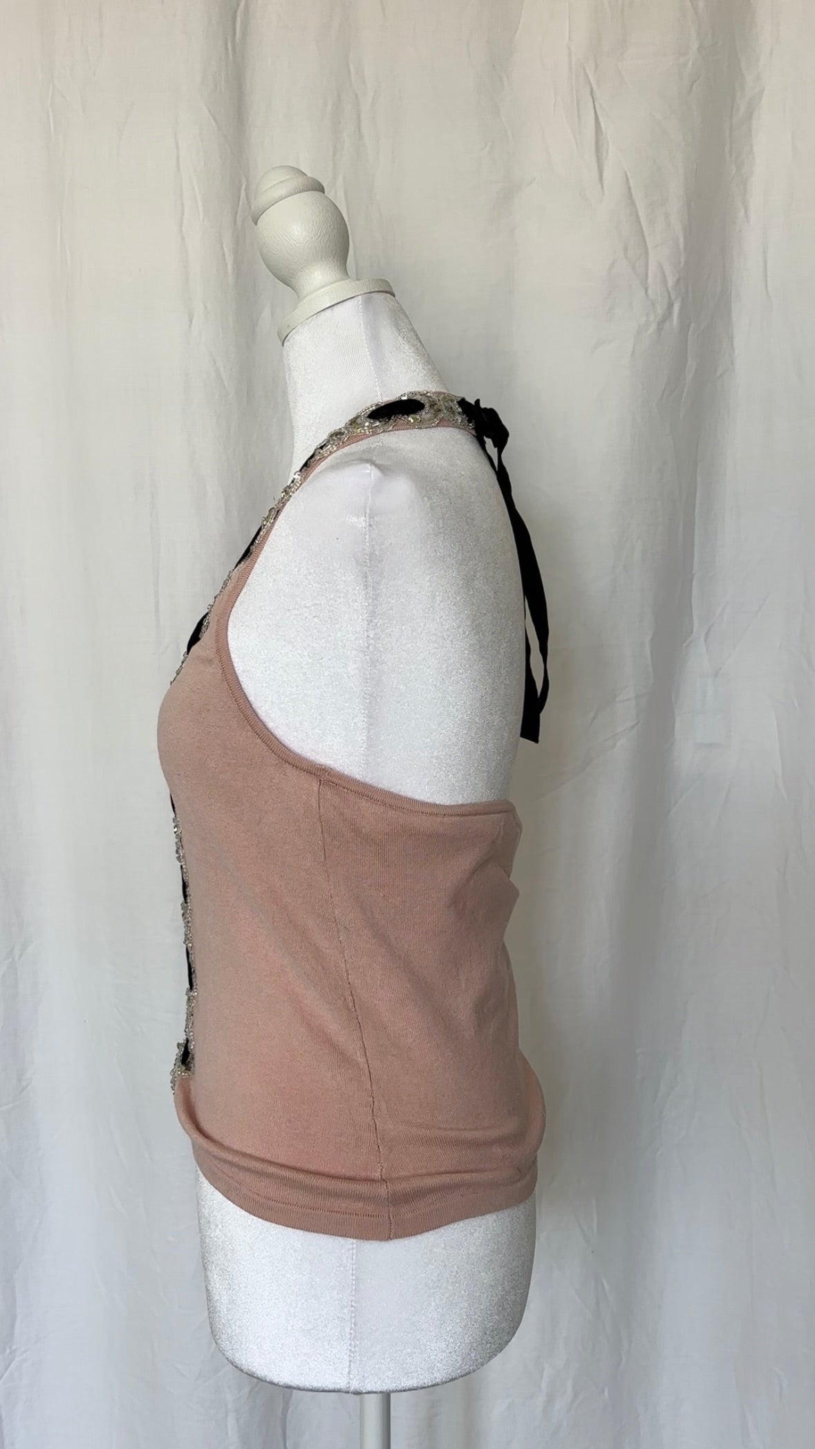Kaisely Size L Sequin Silk Sleeveless Halter Top