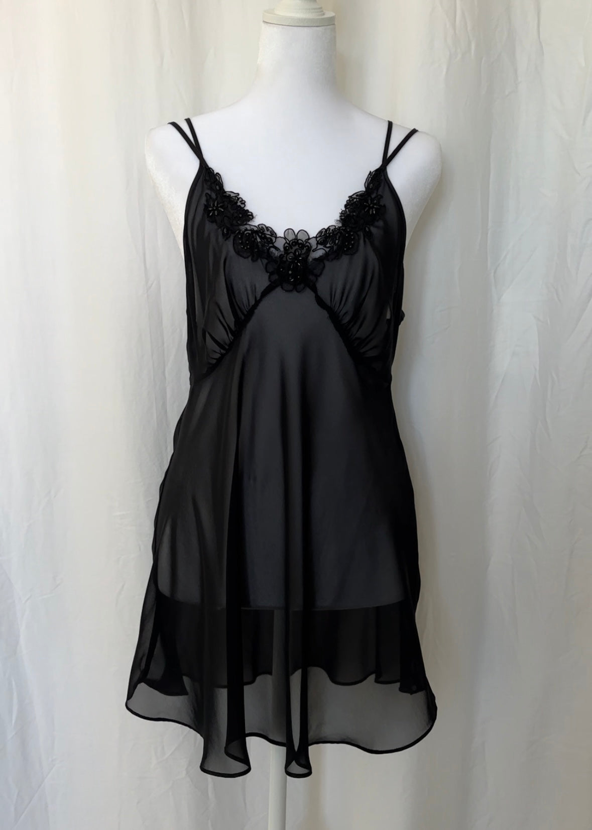 Dentelle Size M Sheer Beaded Mini Slip Dress
