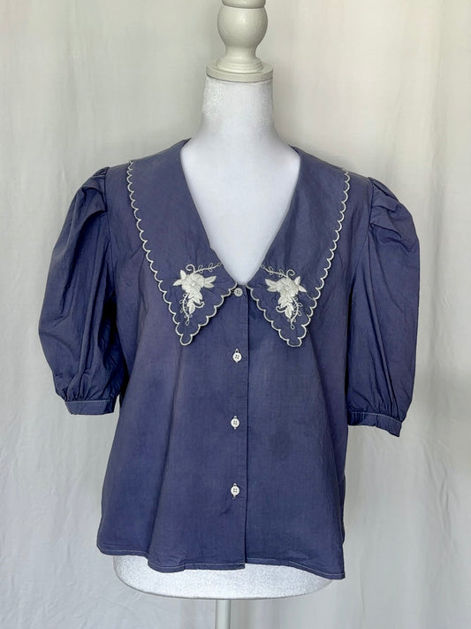Steve Madden Size M Embroidered Puff Sleeve Top