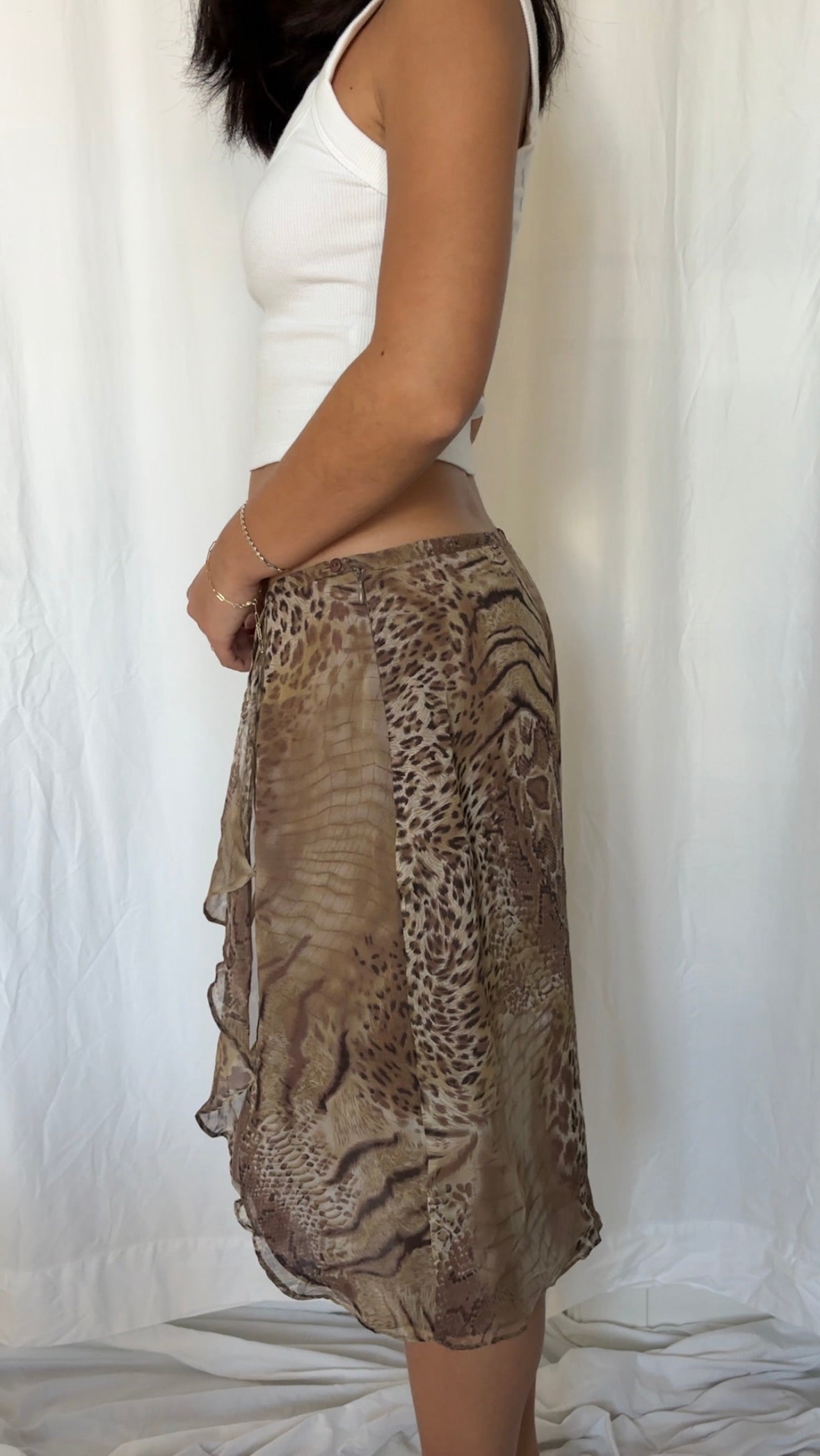 Richard Malcolm Size L Silk Animal Print Midi Skirt