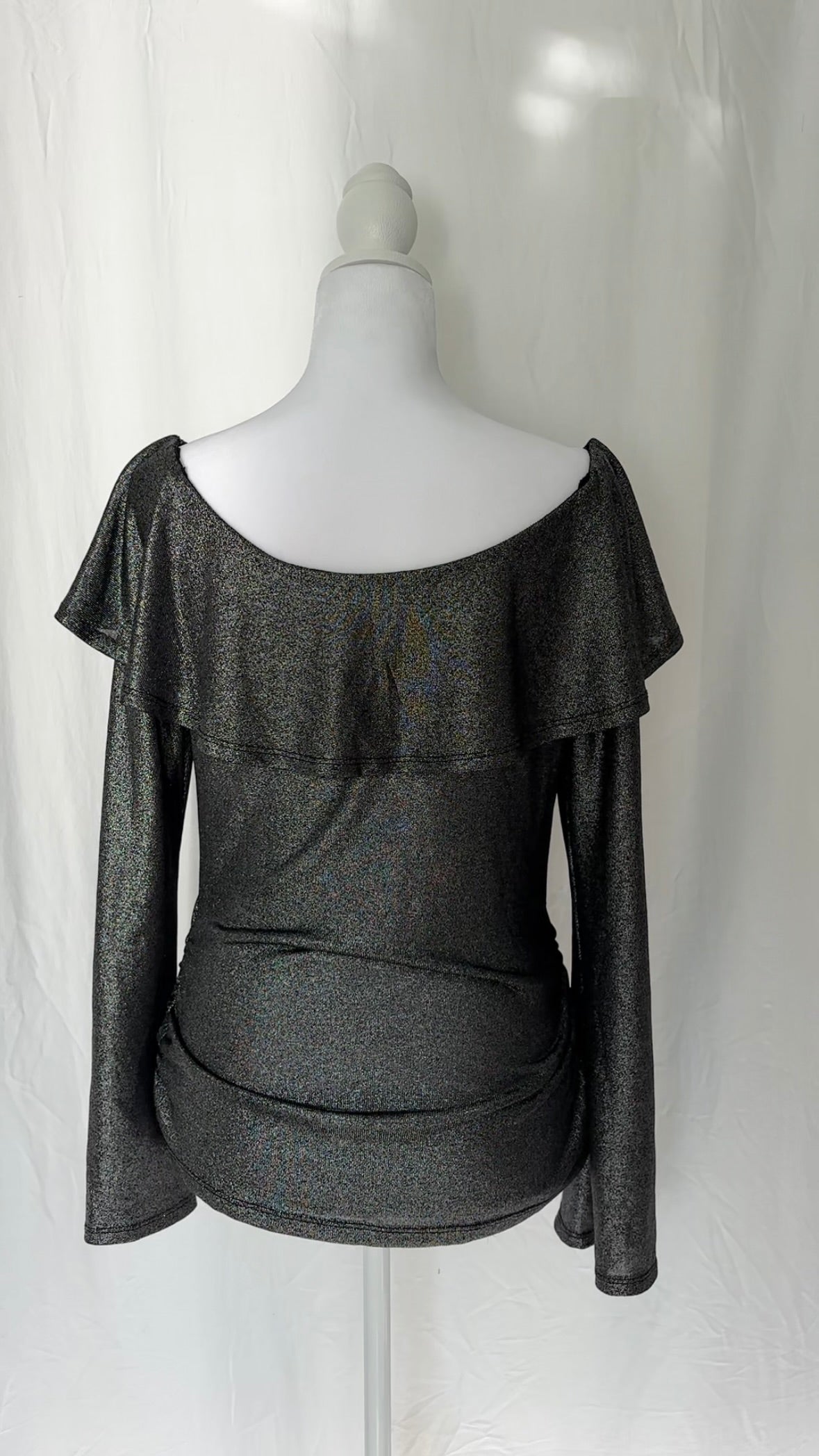 By & By Size L Metallic Off The Shoulder Long Sleeve Top
