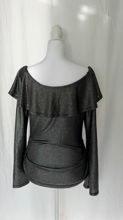 By & By Size L Metallic Off The Shoulder Long Sleeve Top
