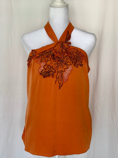 Elie Tahari Size S Silk Beaded Halter Top