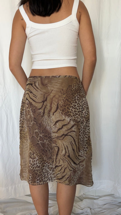Richard Malcolm Size L Silk Animal Print Midi Skirt