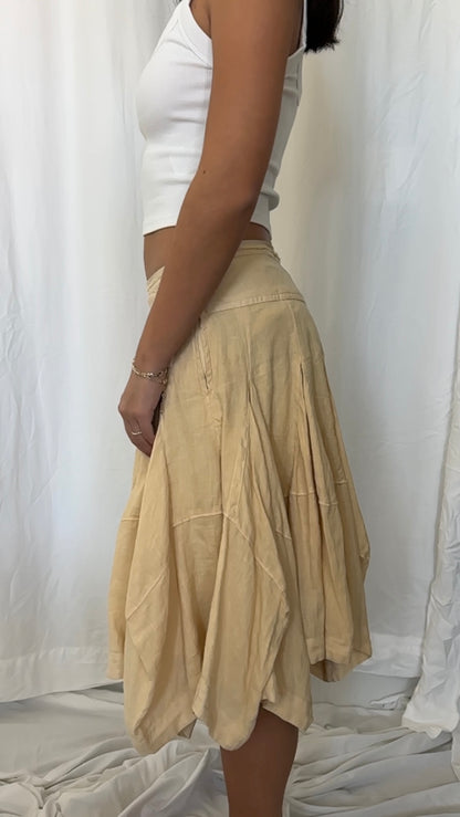 Anthropologie Size S Linen Godet Midi Skirt