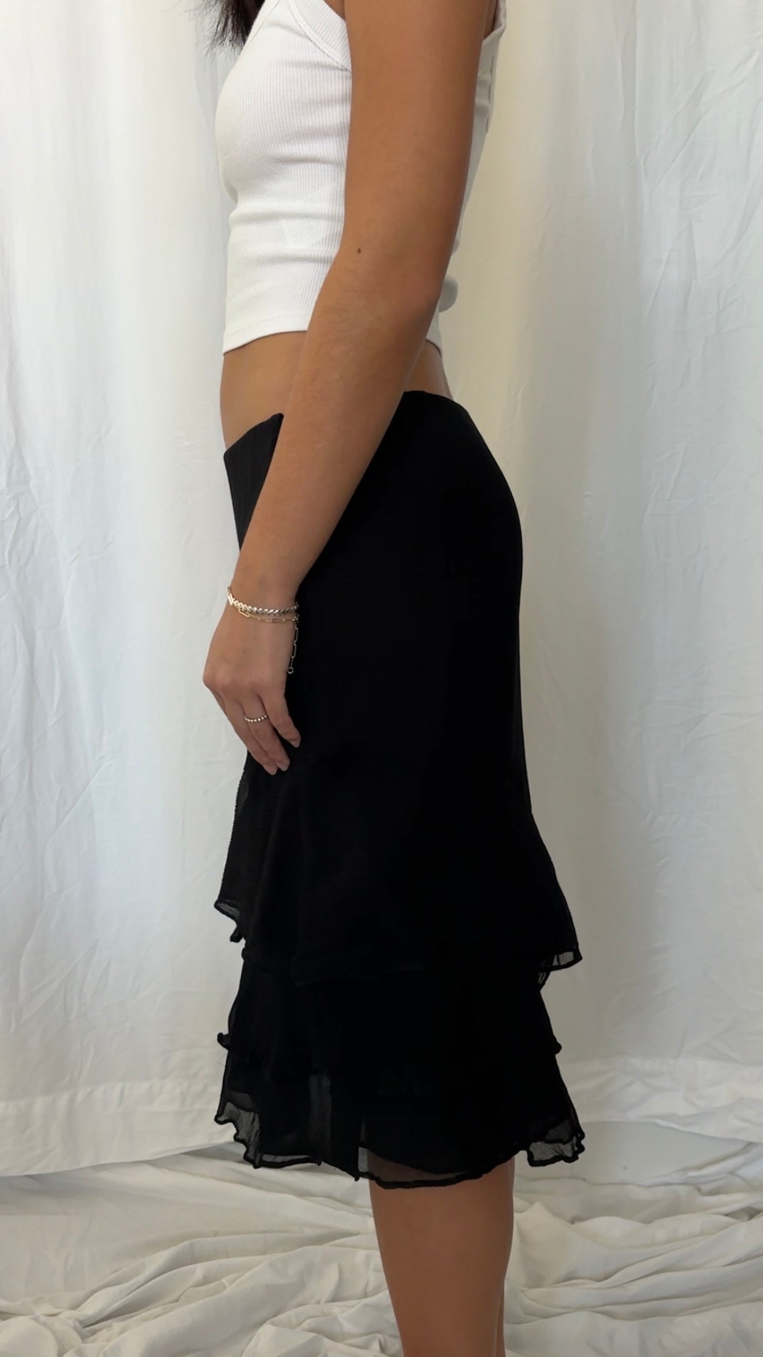 Alfani Size M Silk Ruffle Midi Skirt