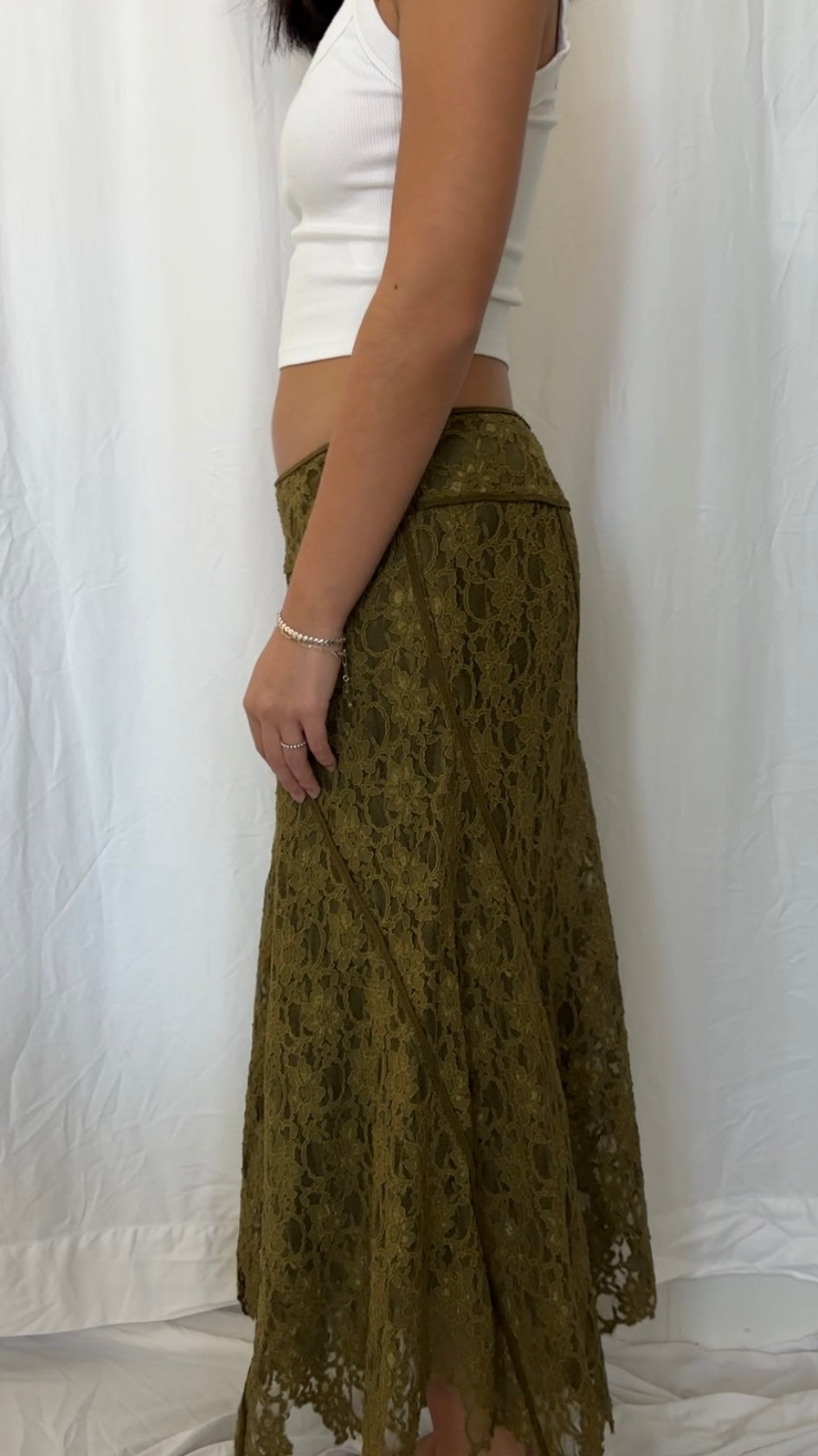 DKNY Size M Silk Lace Midi Skirt