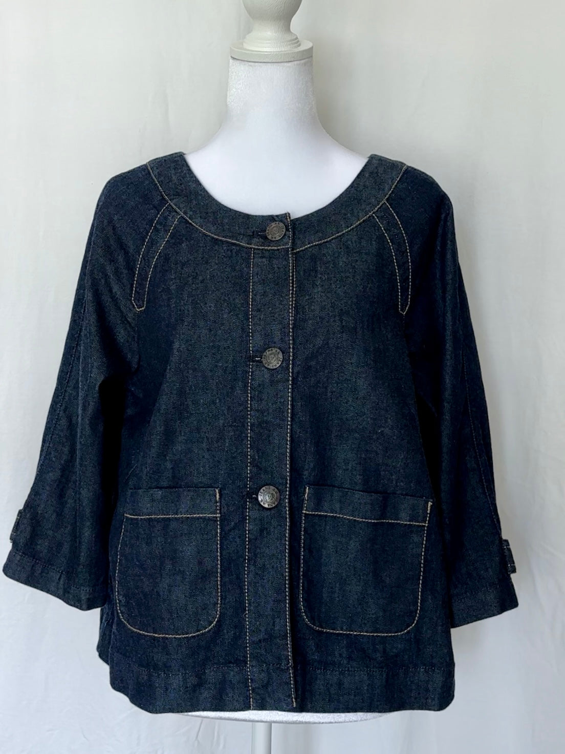 Anne Klein Size M Denim Trapeze 3/4 Sleeve Jacket