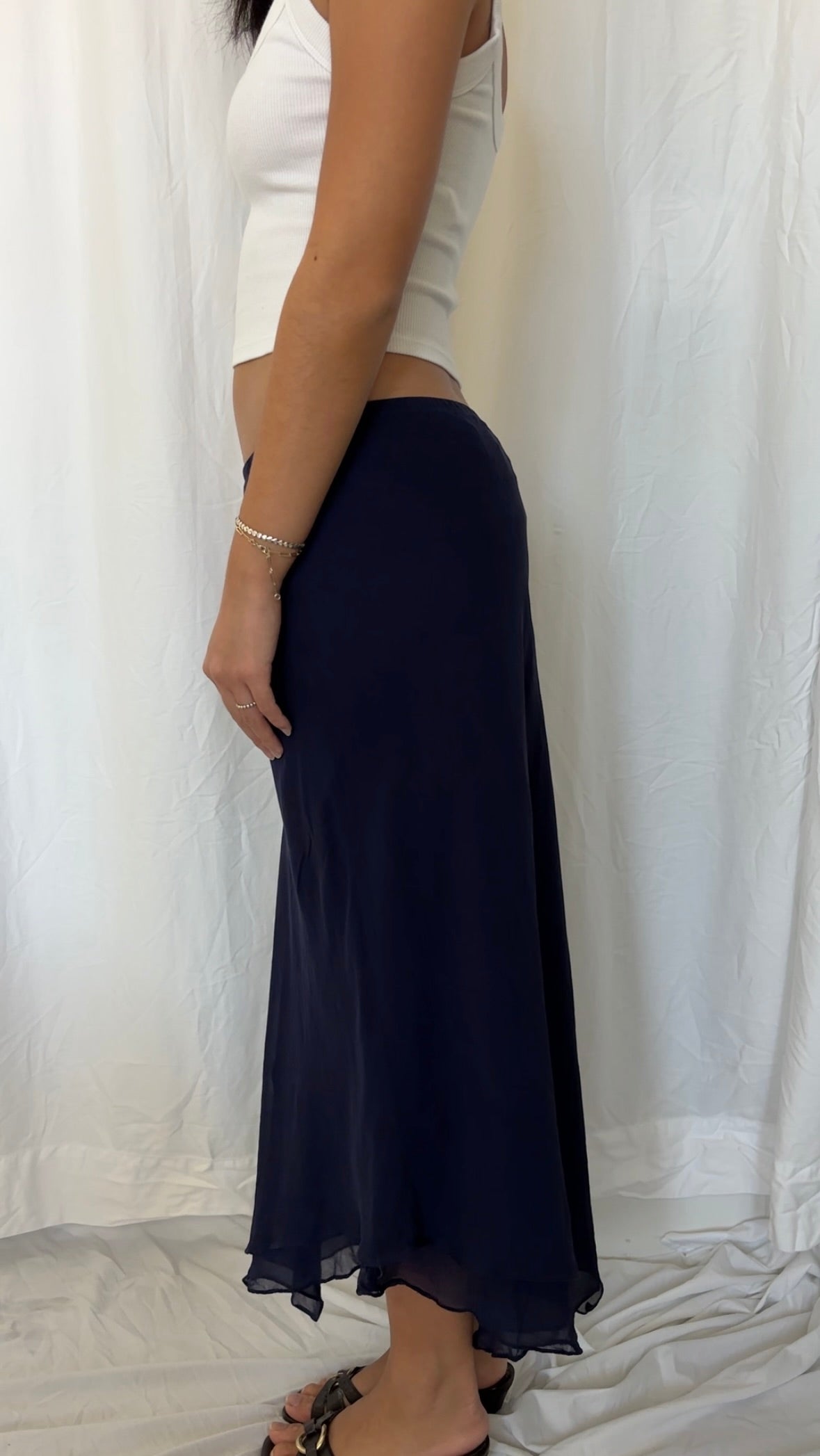 Jones New York Size S Silk Navy Maxi Skirt