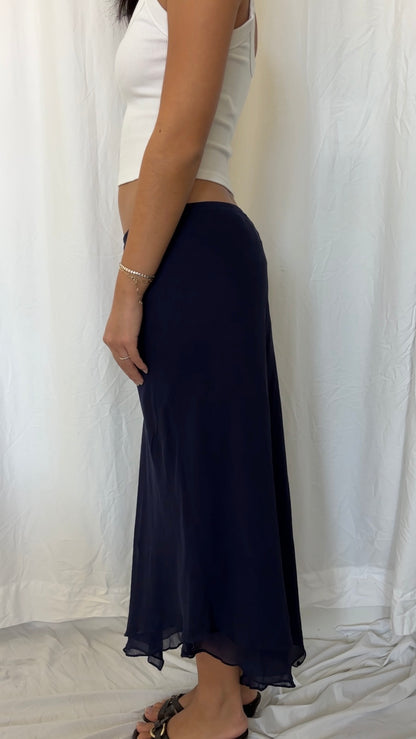 Jones New York Size S Silk Navy Maxi Skirt