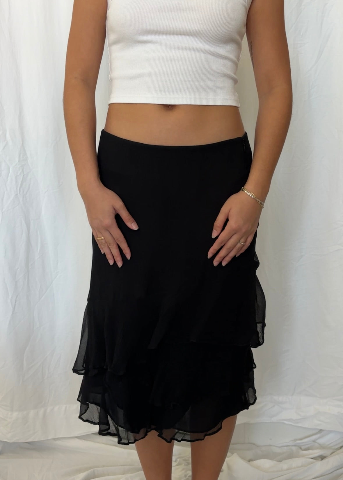 Alfani Size M Silk Ruffle Midi Skirt