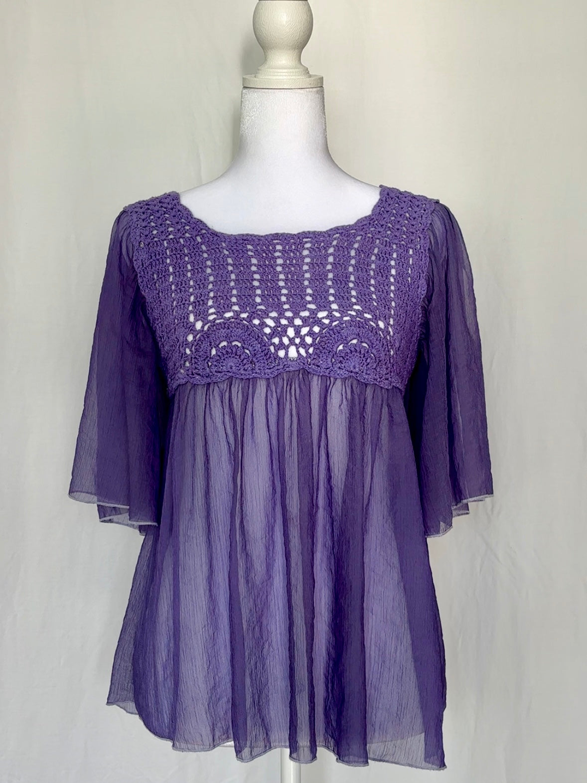 Dress Barn Size S Crochet Sheer 3/4 Sleeves Top