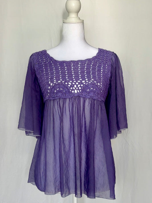 Dress Barn Size S Crochet Sheer 3/4 Sleeves Top