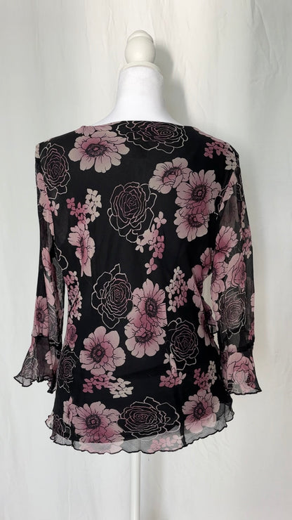 New York City Design Co Size L Silk Ruffle 3/4 Sleeves Top
