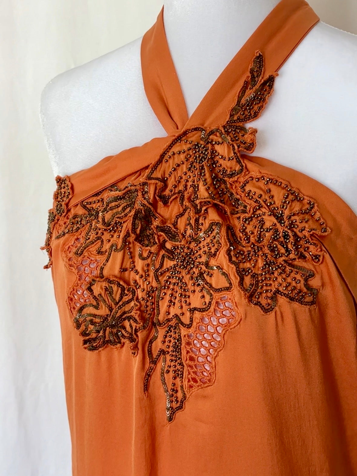 Elie Tahari Size S Silk Beaded Halter Top