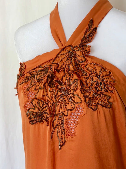 Elie Tahari Size S Silk Beaded Halter Top