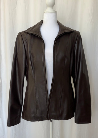 Jones New York Size M Brown Leather Jacket Outerwear