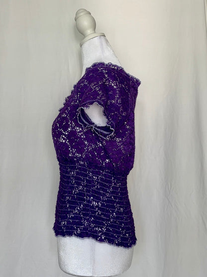Eye Candy Size S Floral Lace Sheer Short Sleeve Top