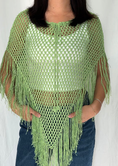 Say What? One Size Knit Fringe Poncho