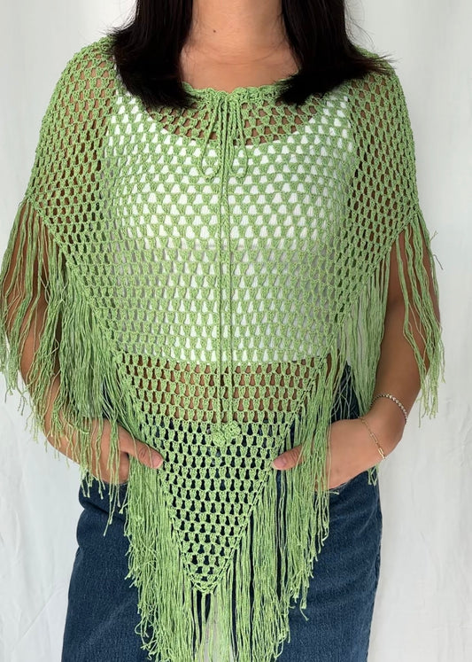 Say What? One Size Knit Fringe Poncho