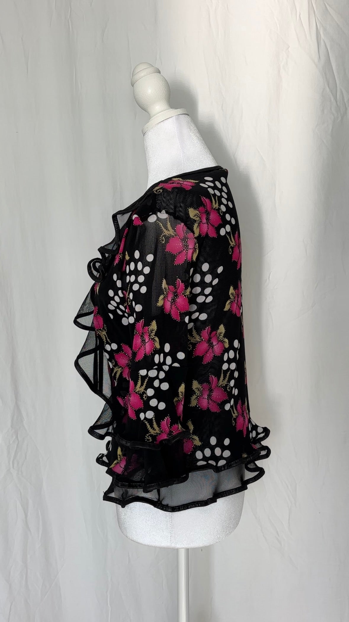 Size XS Polka Dot Sparkly Ruffle Long Sleeve Top