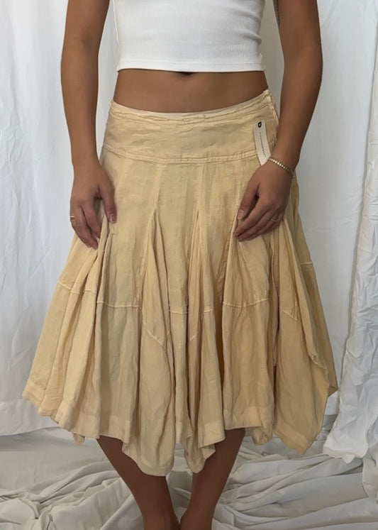 Anthropologie Size S Linen Godet Midi Skirt