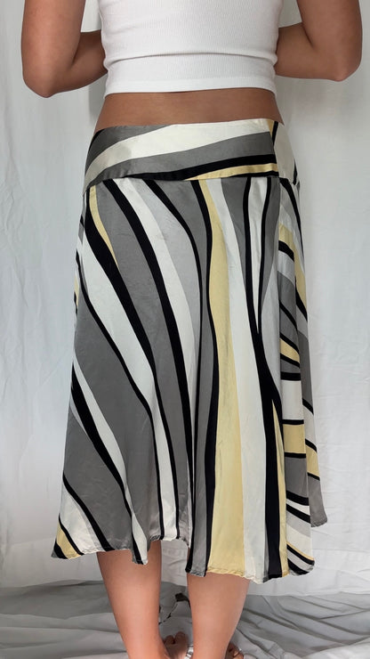 Josephine Chaus Size M Silk Striped Midi Skirt
