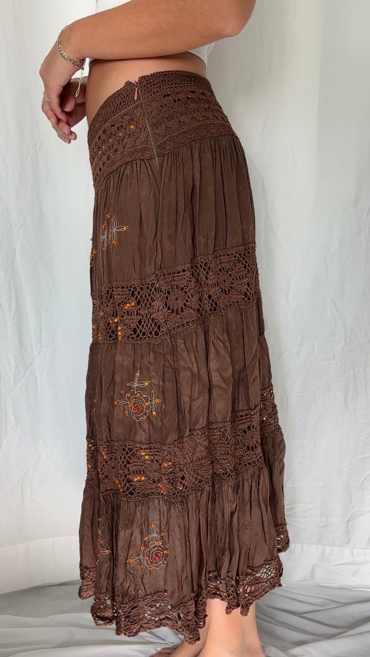Chaudry KC Size S Beaded Crochet Maxi Skirt