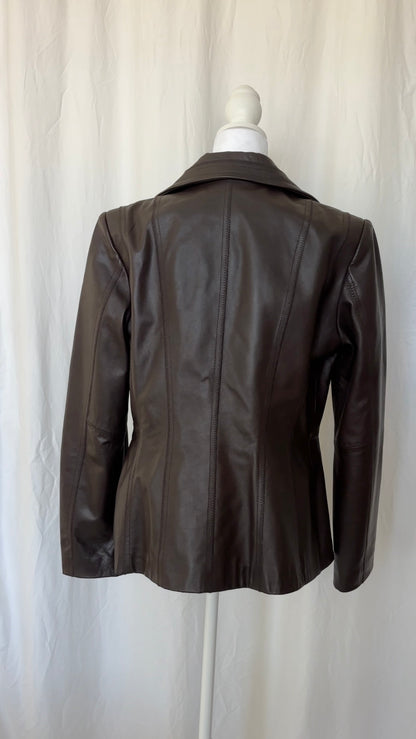 Jones New York Size M Brown Leather Jacket Outerwear