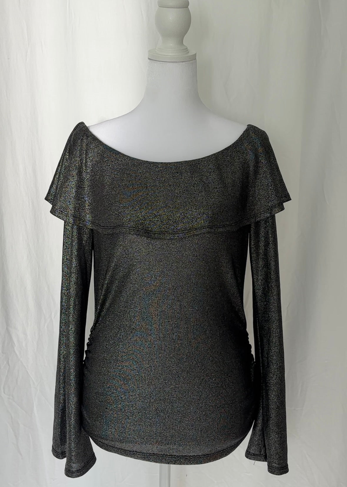 By & By Size L Metallic Off The Shoulder Long Sleeve Top