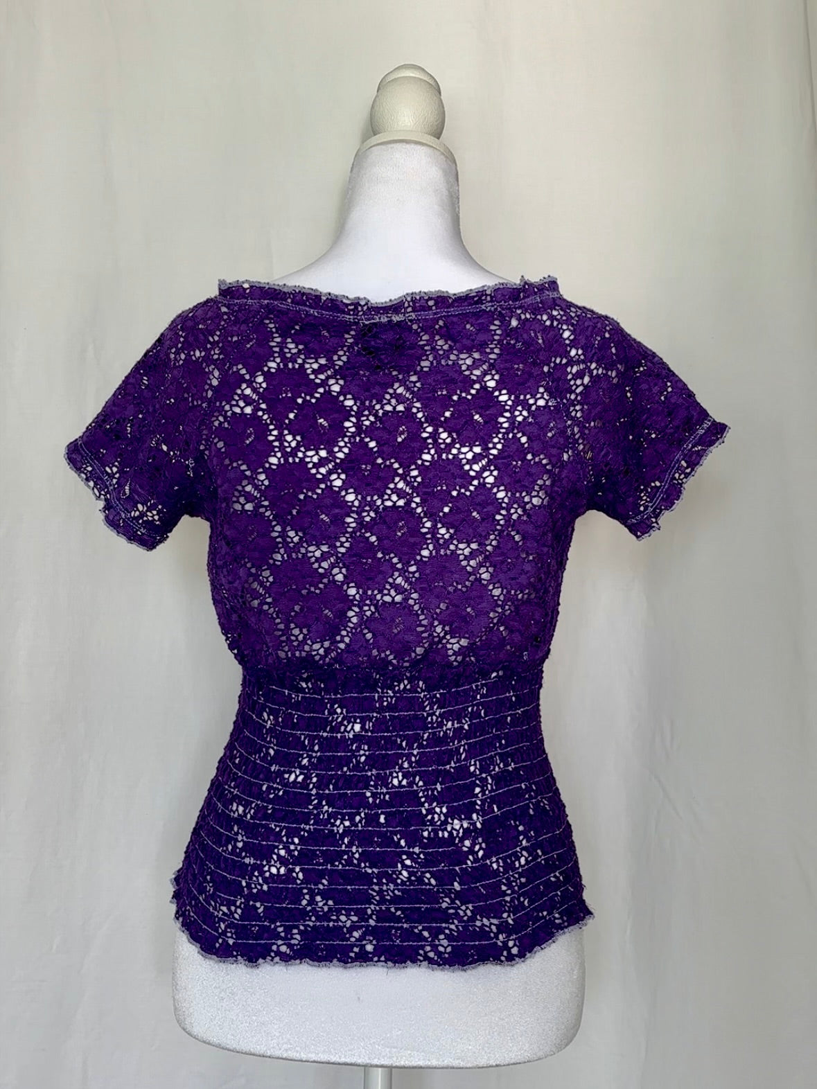 Eye Candy Size S Floral Lace Sheer Short Sleeve Top