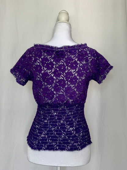Eye Candy Size S Floral Lace Sheer Short Sleeve Top