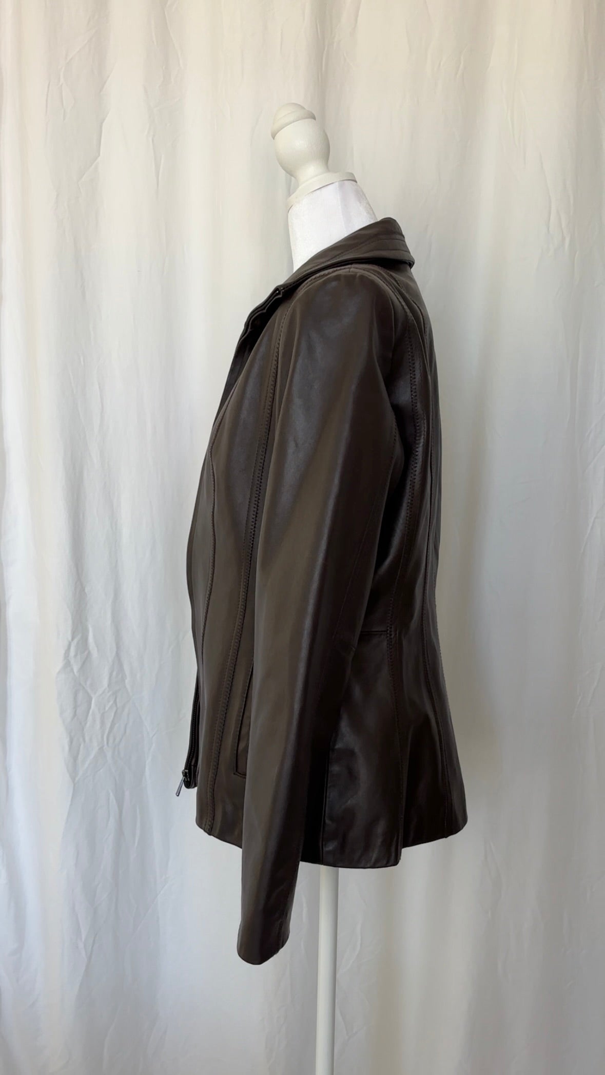 Jones New York Size M Brown Leather Jacket Outerwear