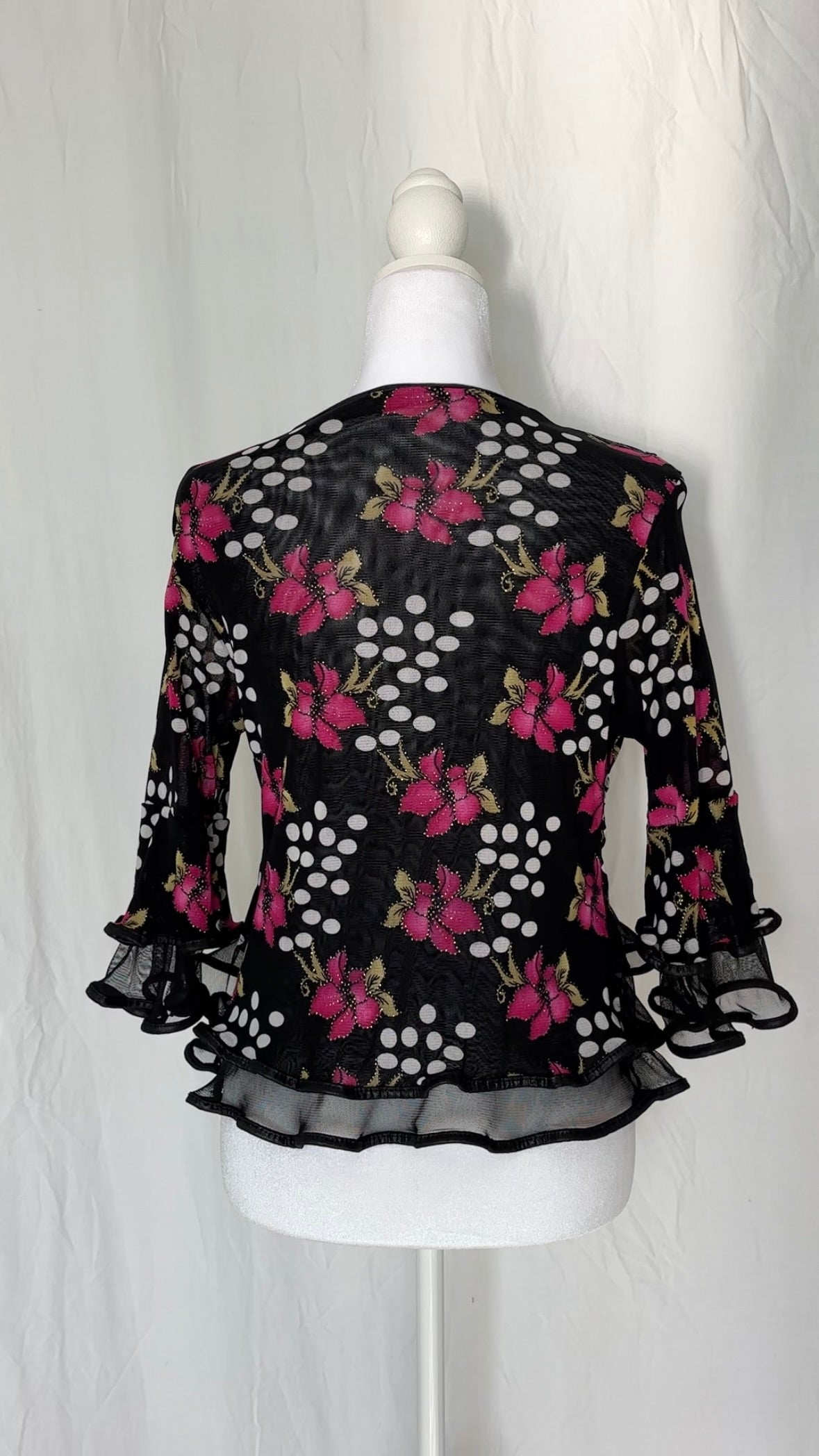 Size XS Polka Dot Sparkly Ruffle Long Sleeve Top