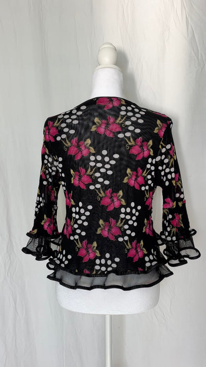Size XS Polka Dot Sparkly Ruffle Long Sleeve Top