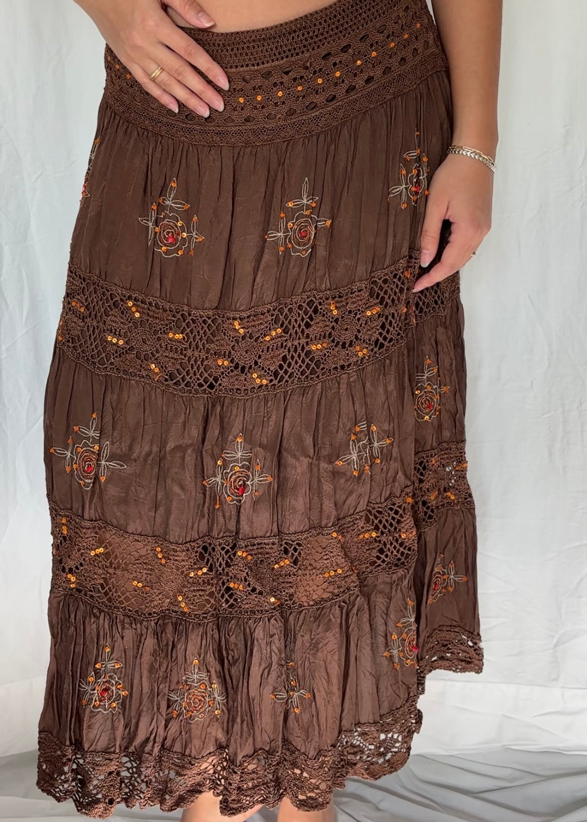 Chaudry KC Size S Beaded Crochet Maxi Skirt