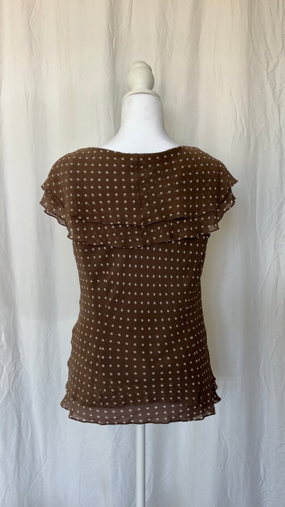 Adrianna Papell Size L Silk Ruffle Short Sleeve Top