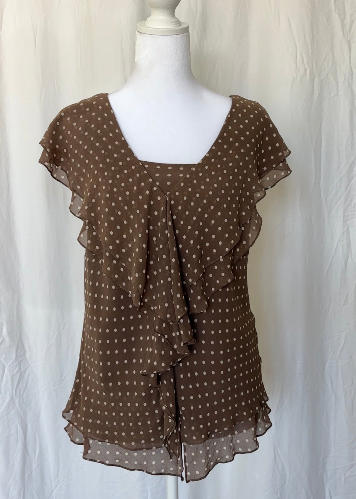 Adrianna Papell Size L Silk Ruffle Short Sleeve Top