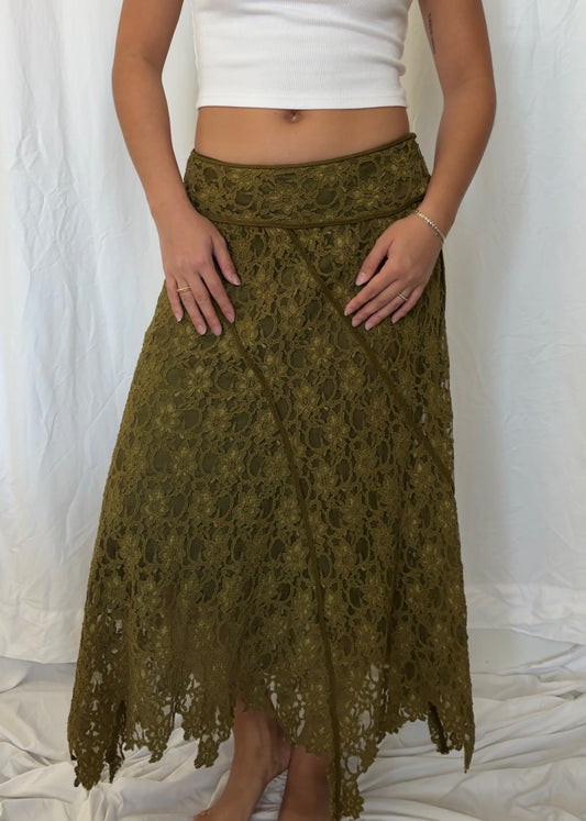 DKNY Size M Silk Lace Midi Skirt